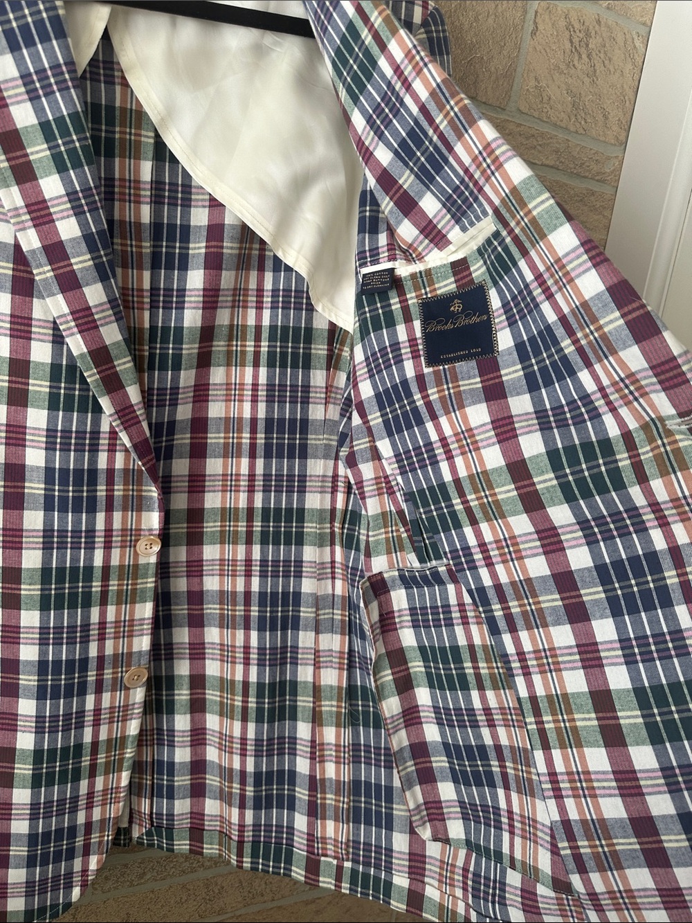 NWOT! Brooks Brothers Blue/Red  Madras Plaid Cotton Sport Coat Men’s 41L Blazer - Picture 7 of 8